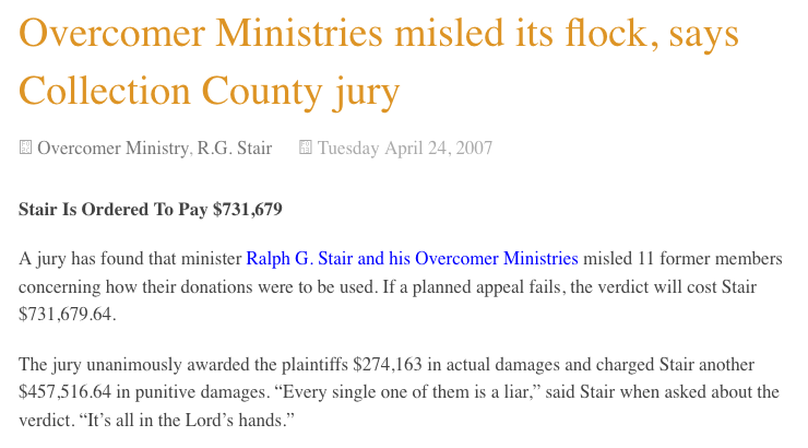 Brother Stair's misled flock awarded $731,679 in 2007